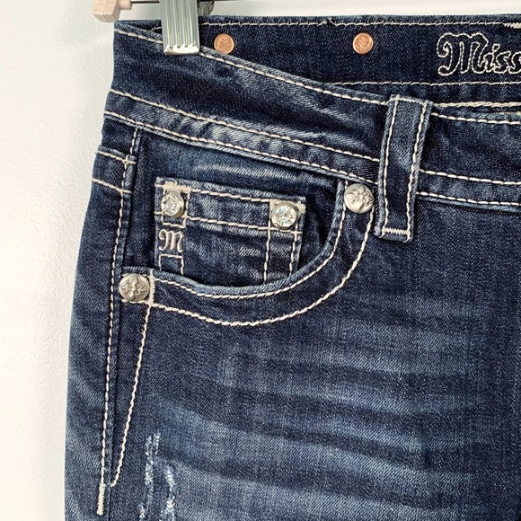 Miss Me Signature Bootcut Fleur De Lis Rhinestone Embellished Pockets 26‎ x 32 - Picture 4 of 6